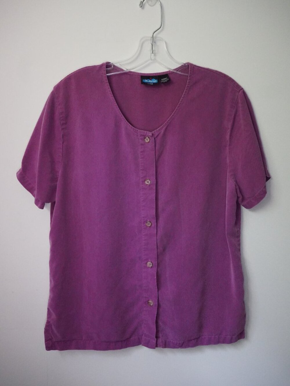Kavu Fuxia Short Sleeve Button Up Blouse Size Large